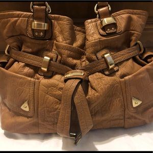 B Makowsky Camel Purse with Gold Hardware